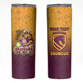 Personalized Brisbane Broncos Skinny Tumbler Easter Mascot - Colorful Eggs Cartoon Style