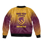 Personalized Brisbane Broncos Sleeve Zip Bomber Jacket Easter Mascot - Colorful Eggs Cartoon Style