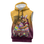 Personalized Brisbane Broncos Sleeveless Hoodie Easter Mascot - Colorful Eggs Cartoon Style