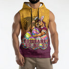 Personalized Brisbane Broncos Sleeveless Hoodie Easter Mascot - Colorful Eggs Cartoon Style