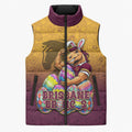 Personalized Brisbane Broncos Sleeveless Puffer Jacket Easter Mascot - Colorful Eggs Cartoon Style