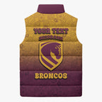 Personalized Brisbane Broncos Sleeveless Puffer Jacket Easter Mascot - Colorful Eggs Cartoon Style