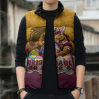 Personalized Brisbane Broncos Sleeveless Puffer Jacket Easter Mascot - Colorful Eggs Cartoon Style