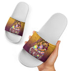 Personalized Brisbane Broncos Slide Sandals Easter Mascot - Colorful Eggs Cartoon Style