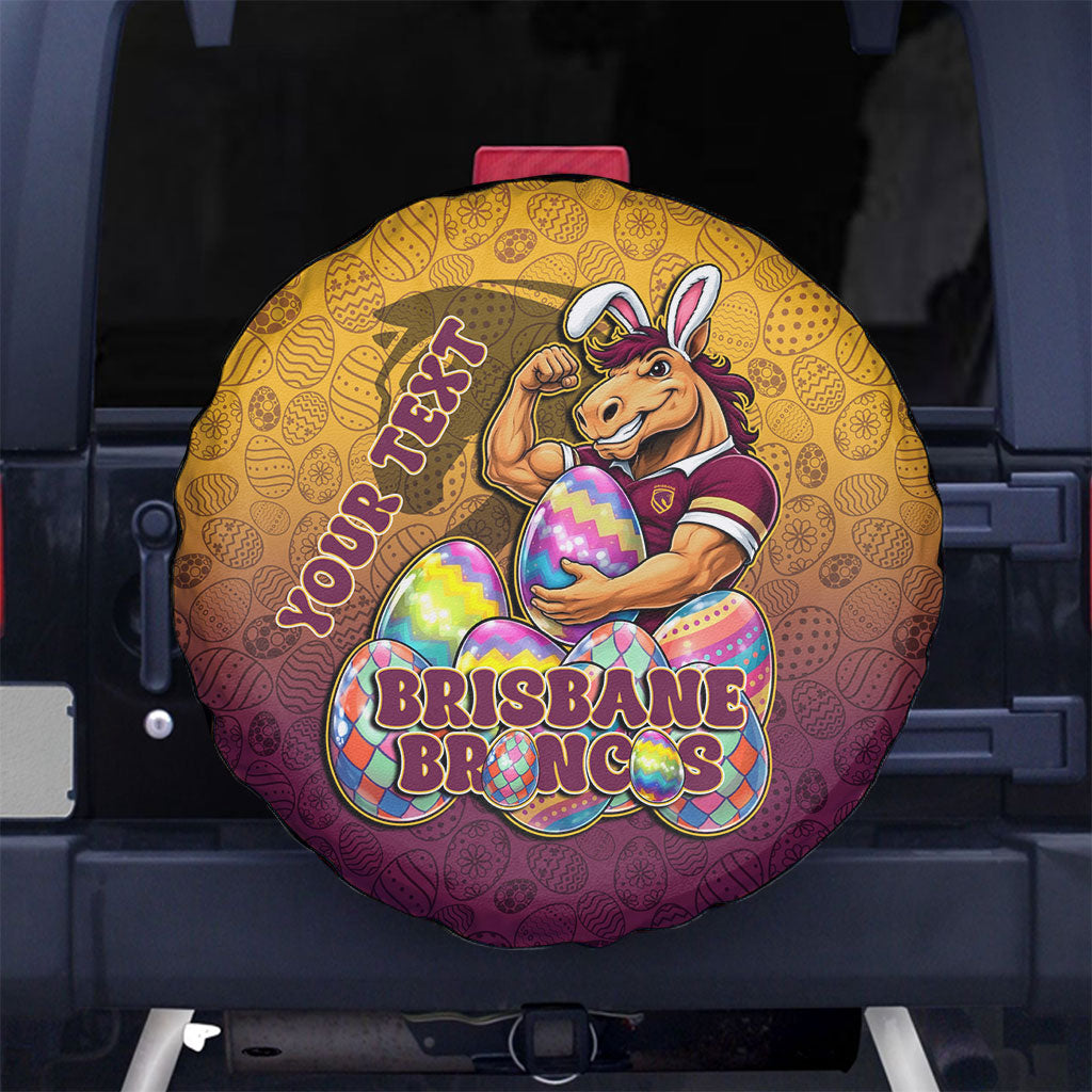 Personalized Brisbane Broncos Spare Tire Cover Easter Mascot - Colorful Eggs Cartoon Style