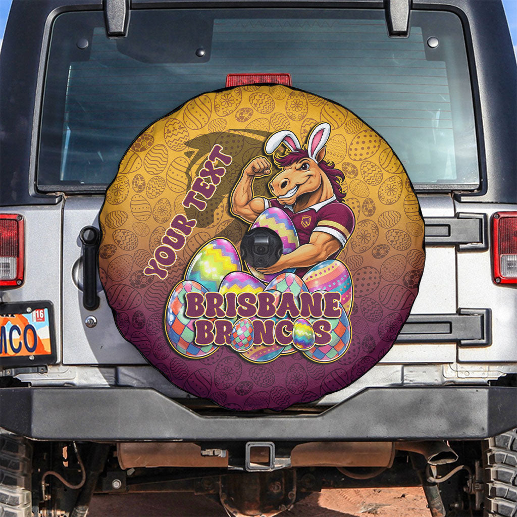 Personalized Brisbane Broncos Spare Tire Cover Easter Mascot - Colorful Eggs Cartoon Style