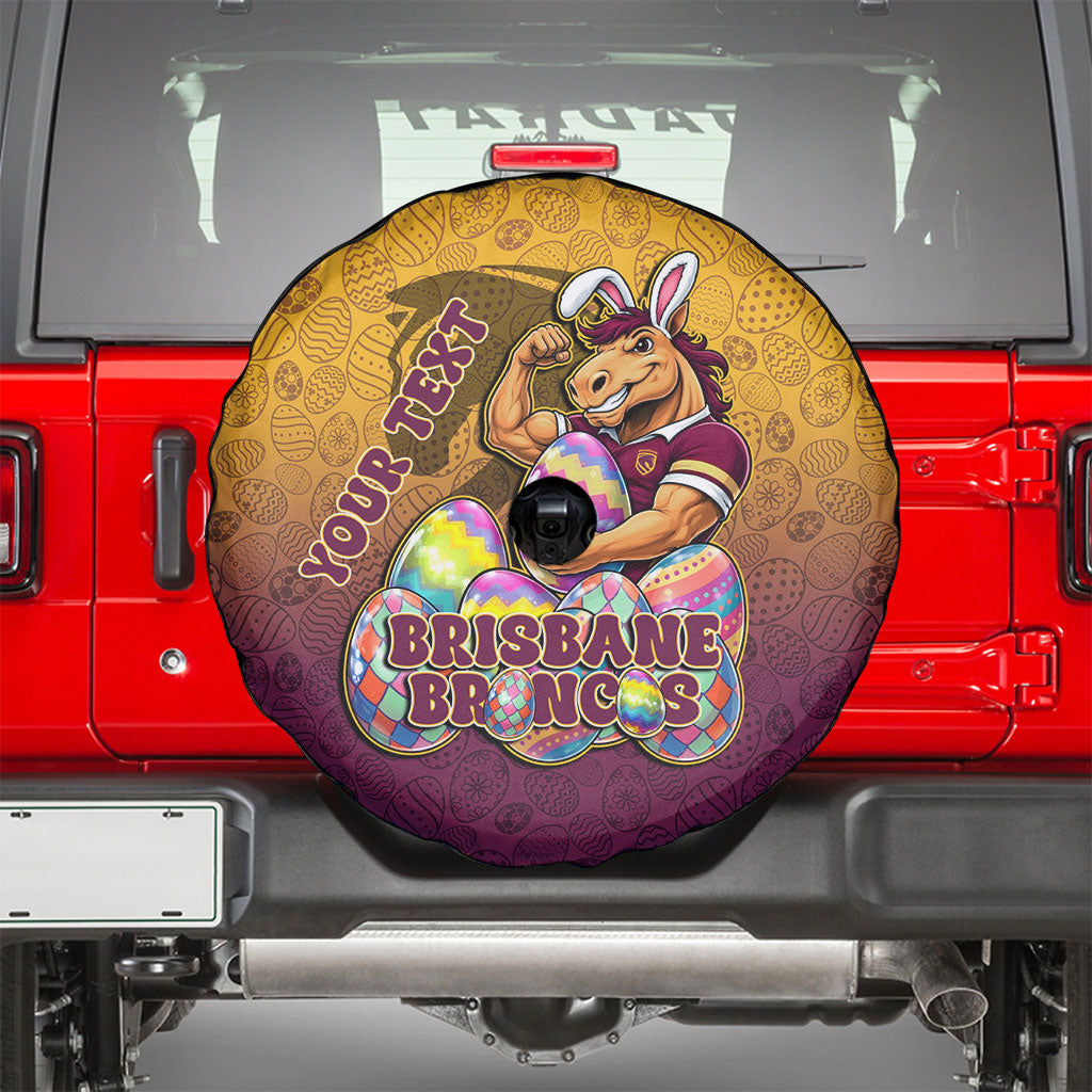 Personalized Brisbane Broncos Spare Tire Cover Easter Mascot - Colorful Eggs Cartoon Style