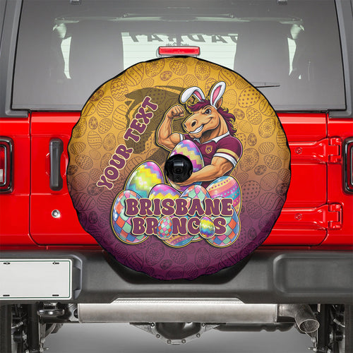 Personalized Brisbane Broncos Spare Tire Cover Easter Mascot - Colorful Eggs Cartoon Style