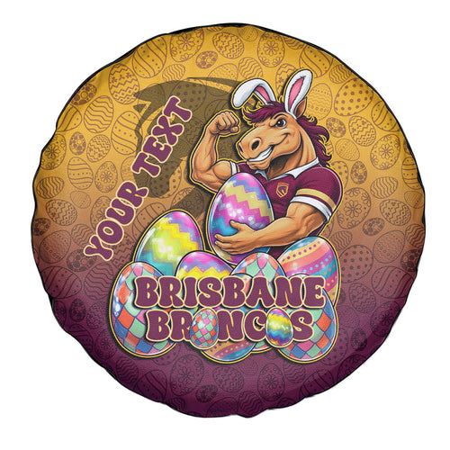 Personalized Brisbane Broncos Spare Tire Cover Easter Mascot - Colorful Eggs Cartoon Style