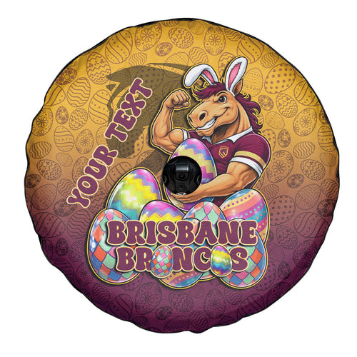 Personalized Brisbane Broncos Spare Tire Cover Easter Mascot - Colorful Eggs Cartoon Style
