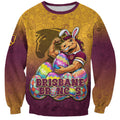 Personalized Brisbane Broncos Sweatshirt Easter Mascot - Colorful Eggs Cartoon Style