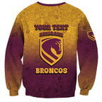 Personalized Brisbane Broncos Sweatshirt Easter Mascot - Colorful Eggs Cartoon Style