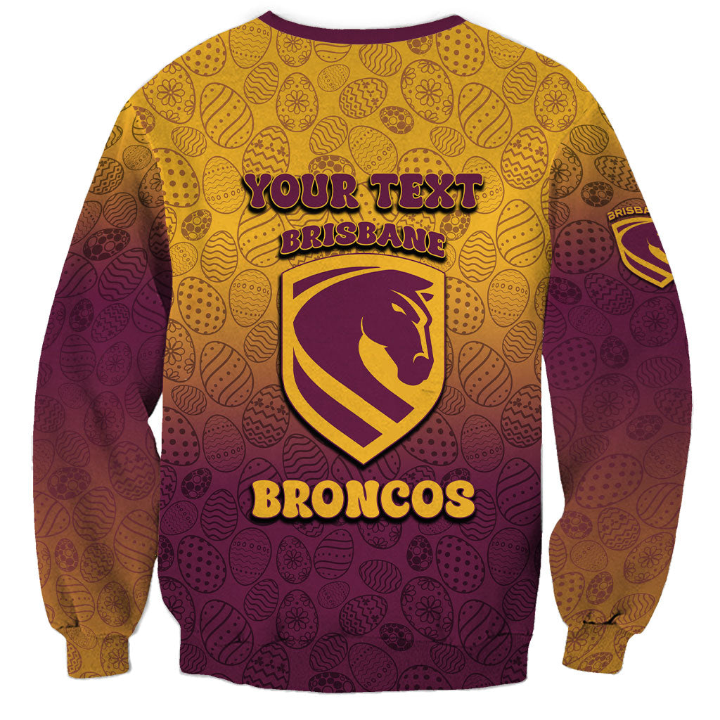 Personalized Brisbane Broncos Sweatshirt Easter Mascot - Colorful Eggs Cartoon Style