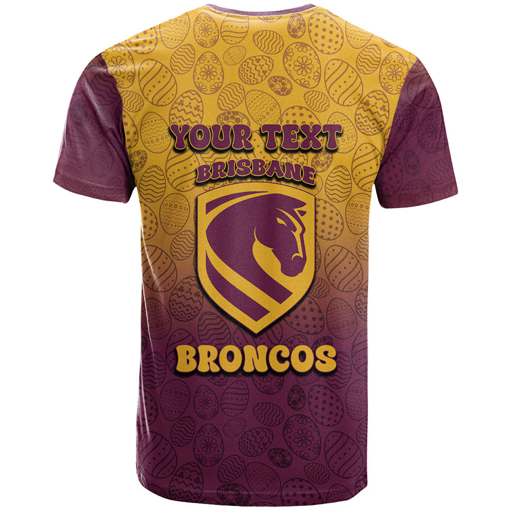 Personalized Brisbane Broncos T Shirt Easter Mascot - Colorful Eggs Cartoon Style