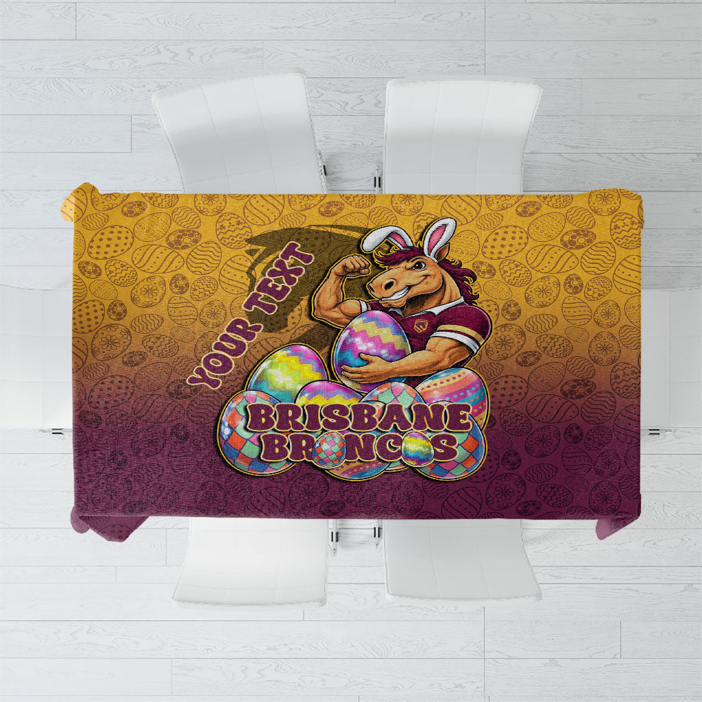 Personalized Brisbane Broncos Tablecloth Easter Mascot - Colorful Eggs Cartoon Style