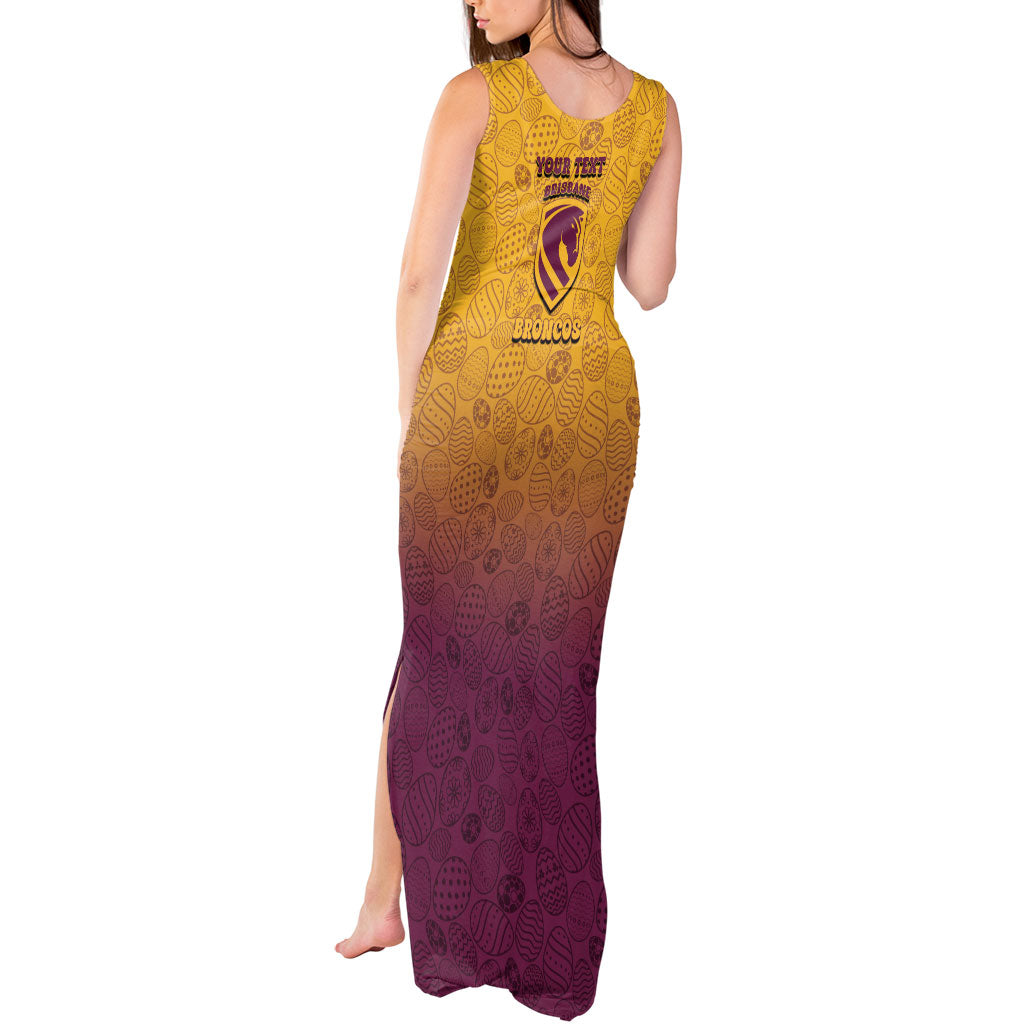 Personalized Brisbane Broncos Tank Maxi Dress Easter Mascot - Colorful Eggs Cartoon Style