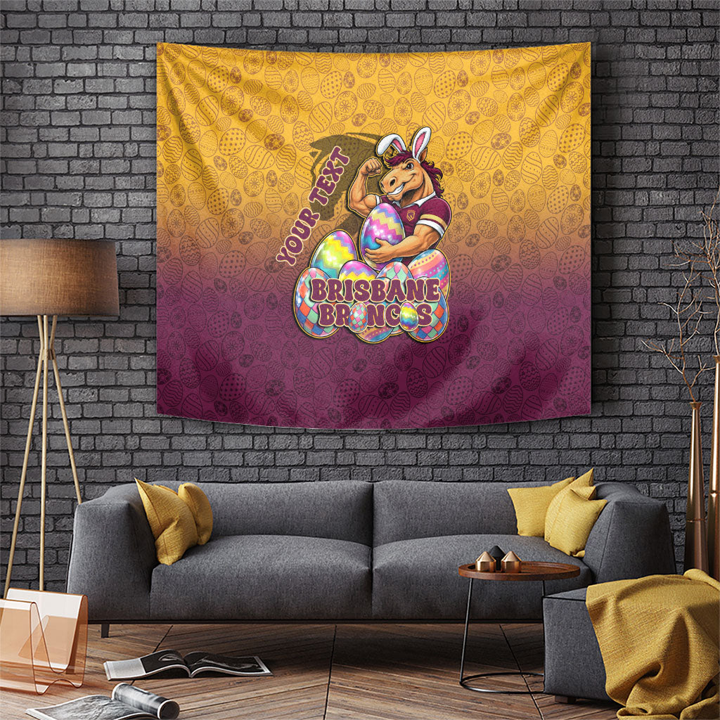 Personalized Brisbane Broncos Tapestry Easter Mascot - Colorful Eggs Cartoon Style