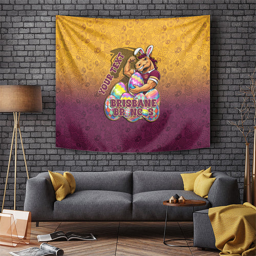 Personalized Brisbane Broncos Tapestry Easter Mascot - Colorful Eggs Cartoon Style