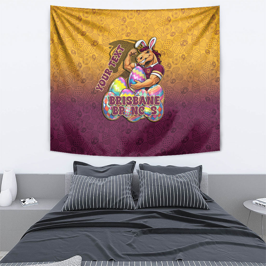 Personalized Brisbane Broncos Tapestry Easter Mascot - Colorful Eggs Cartoon Style