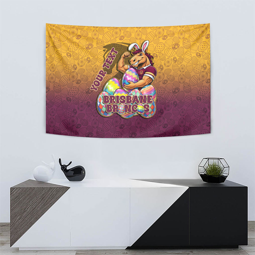 Personalized Brisbane Broncos Tapestry Easter Mascot - Colorful Eggs Cartoon Style