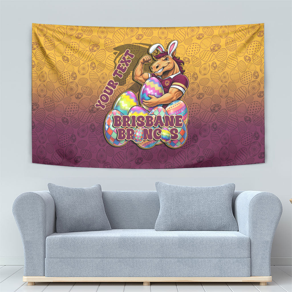 Personalized Brisbane Broncos Tapestry Easter Mascot - Colorful Eggs Cartoon Style