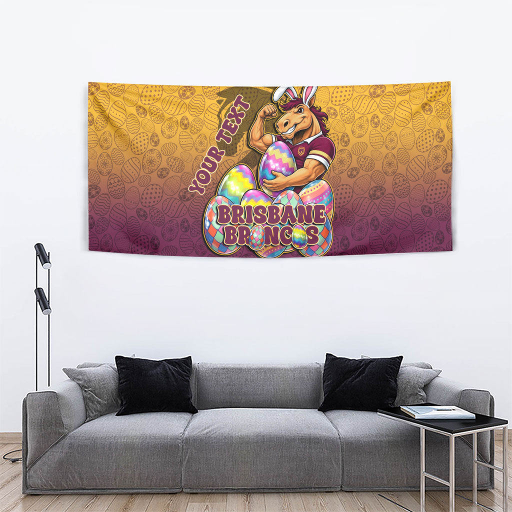 Personalized Brisbane Broncos Tapestry Easter Mascot - Colorful Eggs Cartoon Style