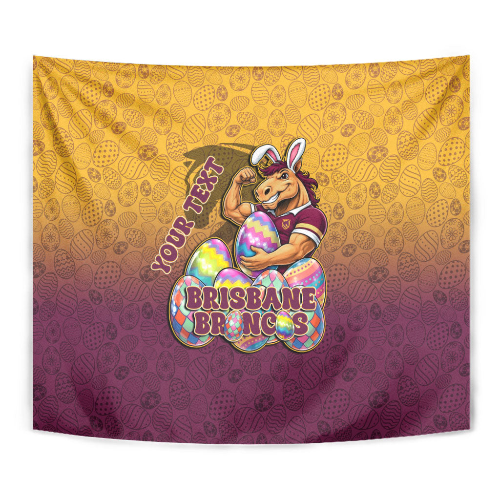 Personalized Brisbane Broncos Tapestry Easter Mascot - Colorful Eggs Cartoon Style