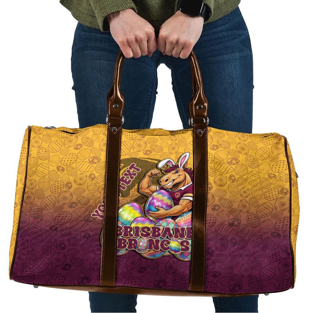 Personalized Brisbane Broncos Travel Bag Easter Mascot - Colorful Eggs Cartoon Style