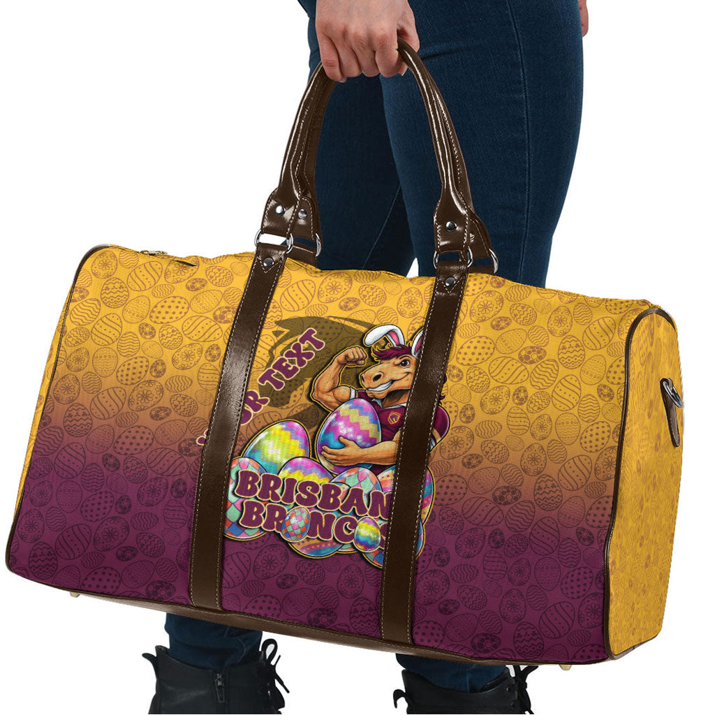 Personalized Brisbane Broncos Travel Bag Easter Mascot - Colorful Eggs Cartoon Style