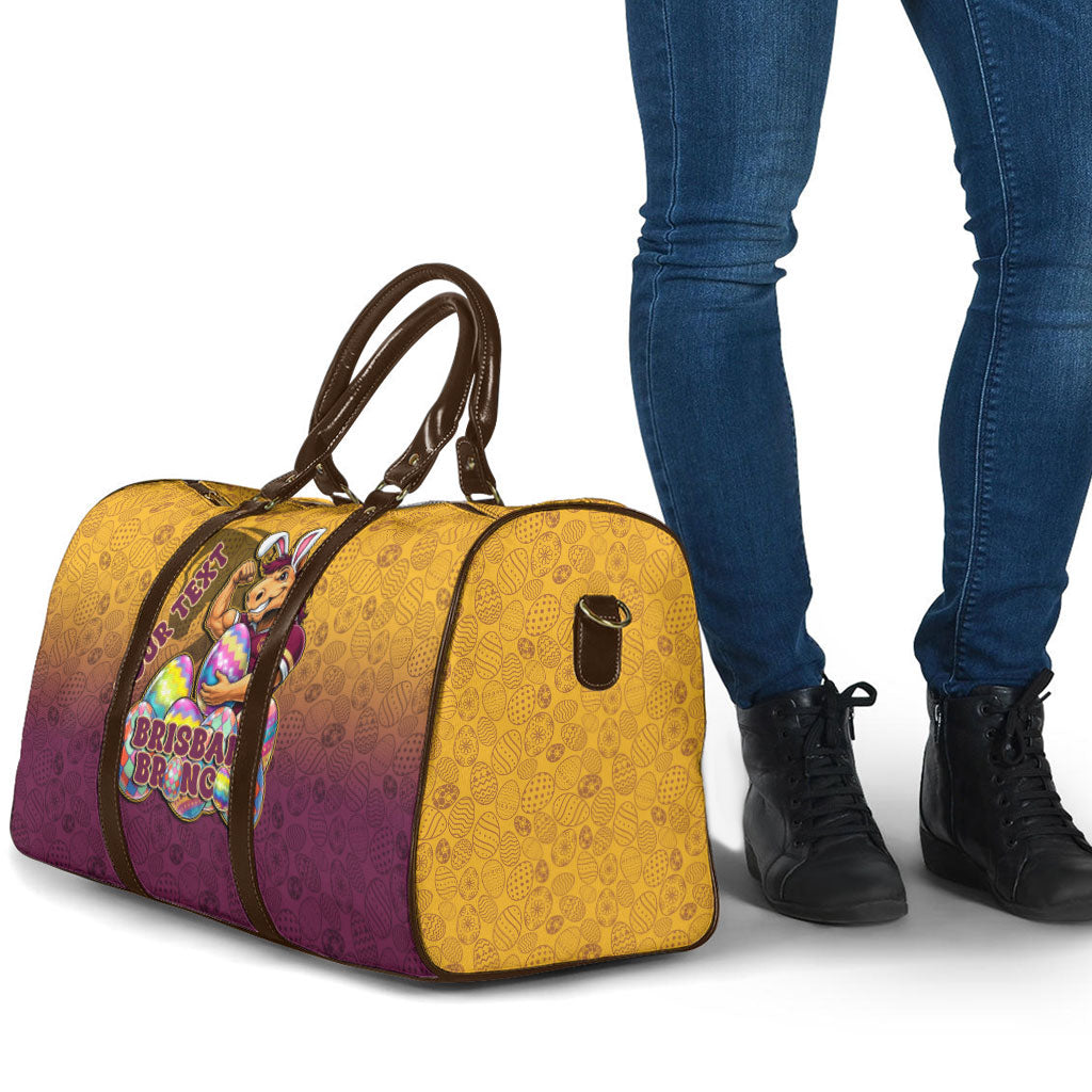 Personalized Brisbane Broncos Travel Bag Easter Mascot - Colorful Eggs Cartoon Style