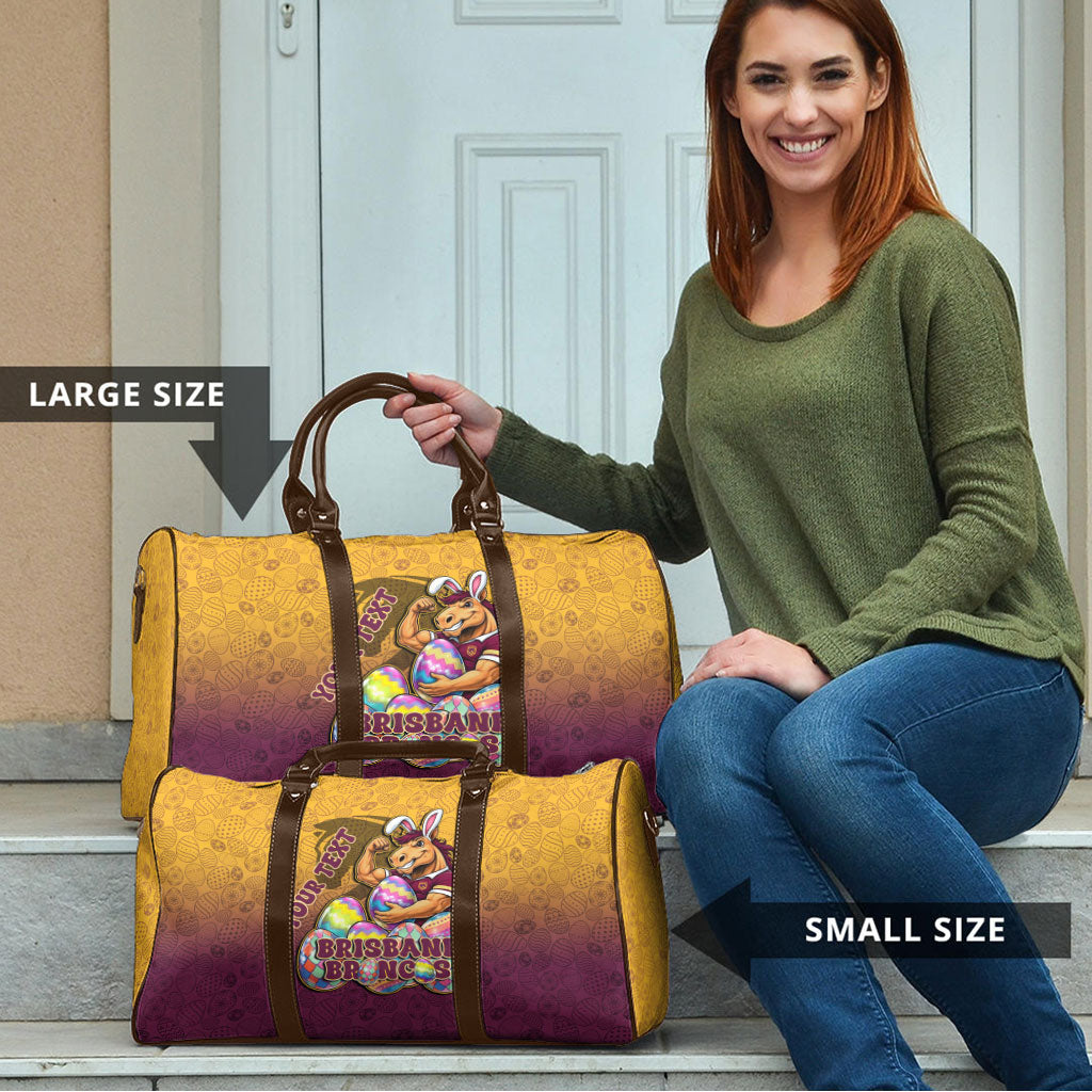 Personalized Brisbane Broncos Travel Bag Easter Mascot - Colorful Eggs Cartoon Style
