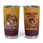 Personalized Brisbane Broncos Tumbler Cup Easter Mascot - Colorful Eggs Cartoon Style