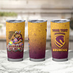 Personalized Brisbane Broncos Tumbler Cup Easter Mascot - Colorful Eggs Cartoon Style