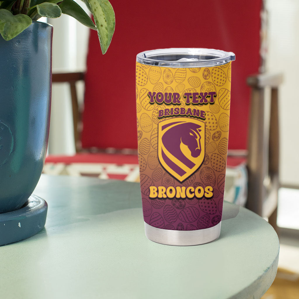 Personalized Brisbane Broncos Tumbler Cup Easter Mascot - Colorful Eggs Cartoon Style