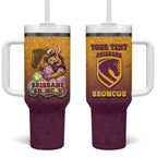 Personalized Brisbane Broncos Tumbler With Handle Easter Mascot - Colorful Eggs Cartoon Style