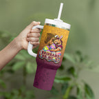 Personalized Brisbane Broncos Tumbler With Handle Easter Mascot - Colorful Eggs Cartoon Style