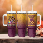 Personalized Brisbane Broncos Tumbler With Handle Easter Mascot - Colorful Eggs Cartoon Style