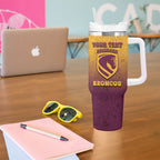 Personalized Brisbane Broncos Tumbler With Handle Easter Mascot - Colorful Eggs Cartoon Style