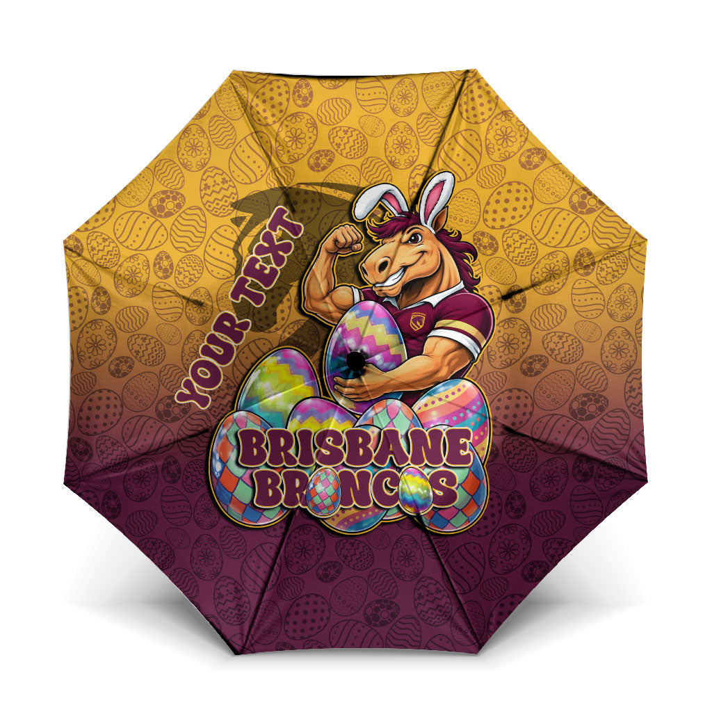 Personalized Brisbane Broncos Umbrella Easter Mascot - Colorful Eggs Cartoon Style