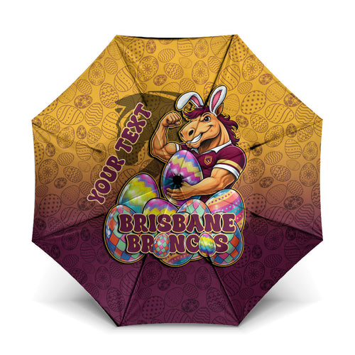 Personalized Brisbane Broncos Umbrella Easter Mascot - Colorful Eggs Cartoon Style