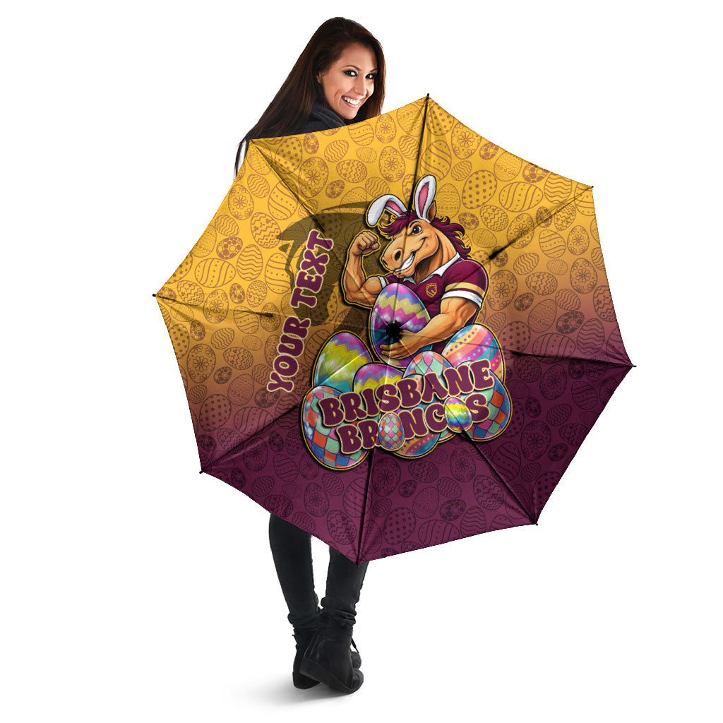 Personalized Brisbane Broncos Umbrella Easter Mascot - Colorful Eggs Cartoon Style