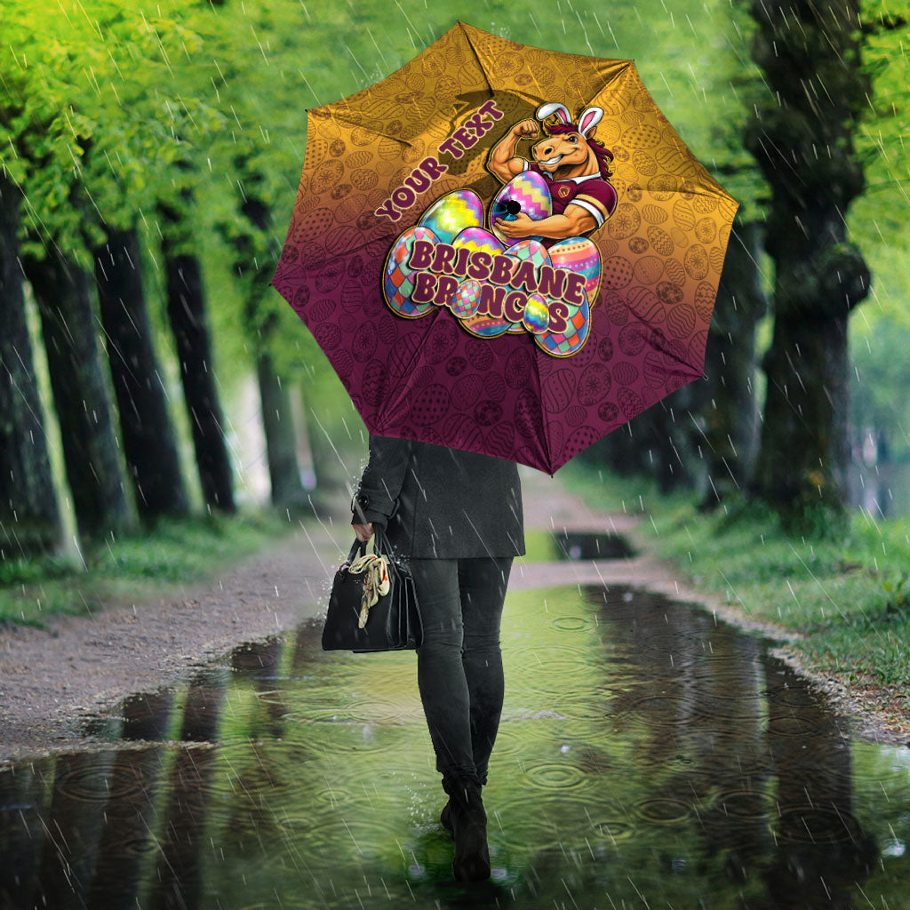 Personalized Brisbane Broncos Umbrella Easter Mascot - Colorful Eggs Cartoon Style