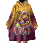 Personalized Brisbane Broncos Wearable Blanket Hoodie Easter Mascot - Colorful Eggs Cartoon Style