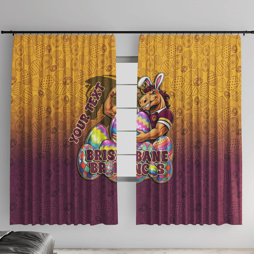 Personalized Brisbane Broncos Window Curtain Easter Mascot - Colorful Eggs Cartoon Style