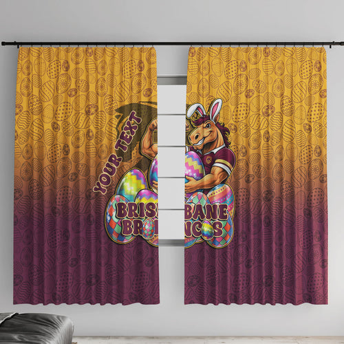 Personalized Brisbane Broncos Window Curtain Easter Mascot - Colorful Eggs Cartoon Style
