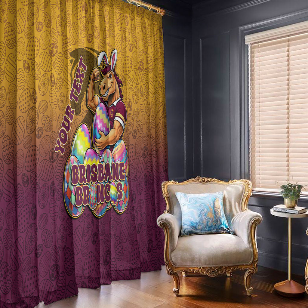 Personalized Brisbane Broncos Window Curtain Easter Mascot - Colorful Eggs Cartoon Style