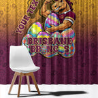 Personalized Brisbane Broncos Window Curtain Easter Mascot - Colorful Eggs Cartoon Style