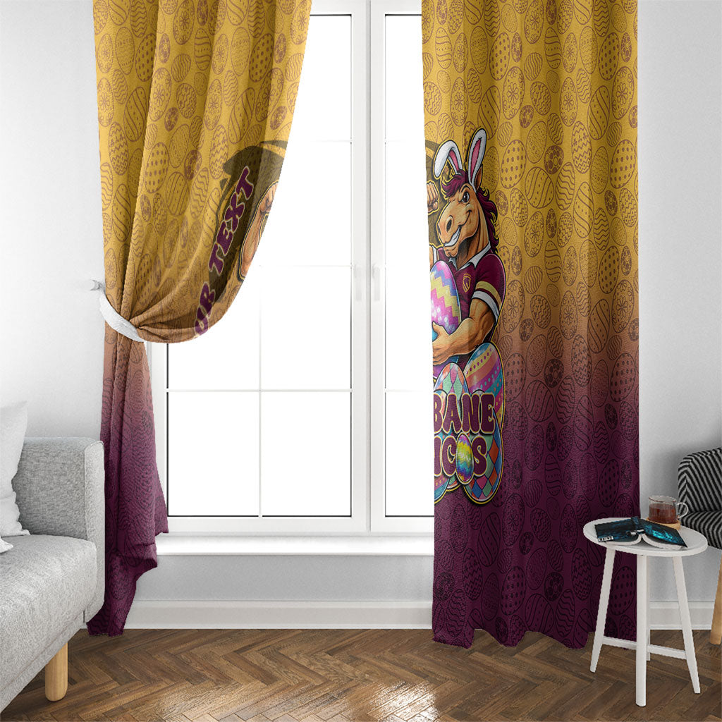 Personalized Brisbane Broncos Window Curtain Easter Mascot - Colorful Eggs Cartoon Style