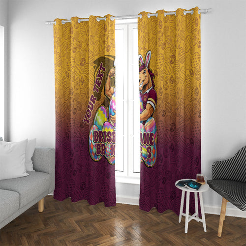 Personalized Brisbane Broncos Window Curtain Easter Mascot - Colorful Eggs Cartoon Style