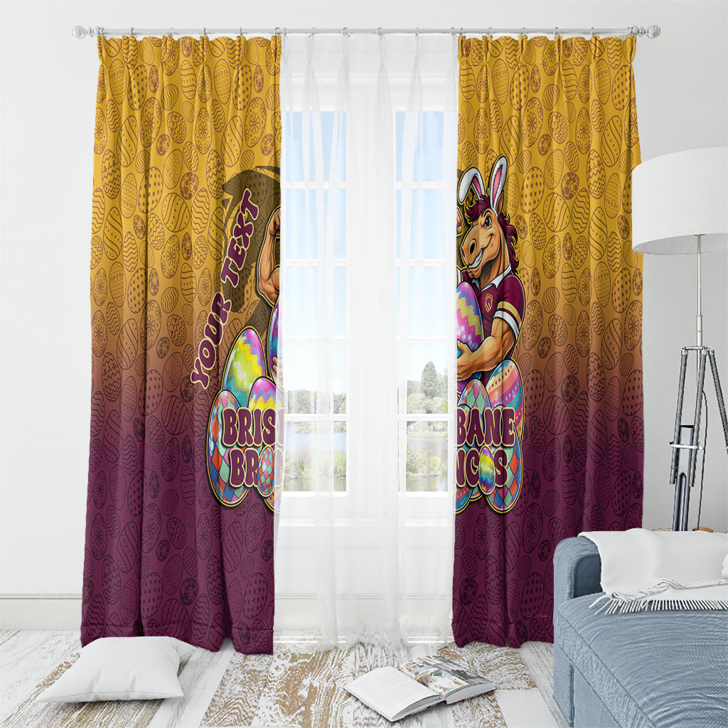 Personalized Brisbane Broncos Window Curtain Easter Mascot - Colorful Eggs Cartoon Style